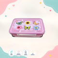 Butterfly girls lunch box front view pink 3 compartment food grade plastic school tiffin box for children