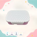 CrystalPop kids lunch box front view pink and white 3 compartment food grade plastic school tiffin box for children