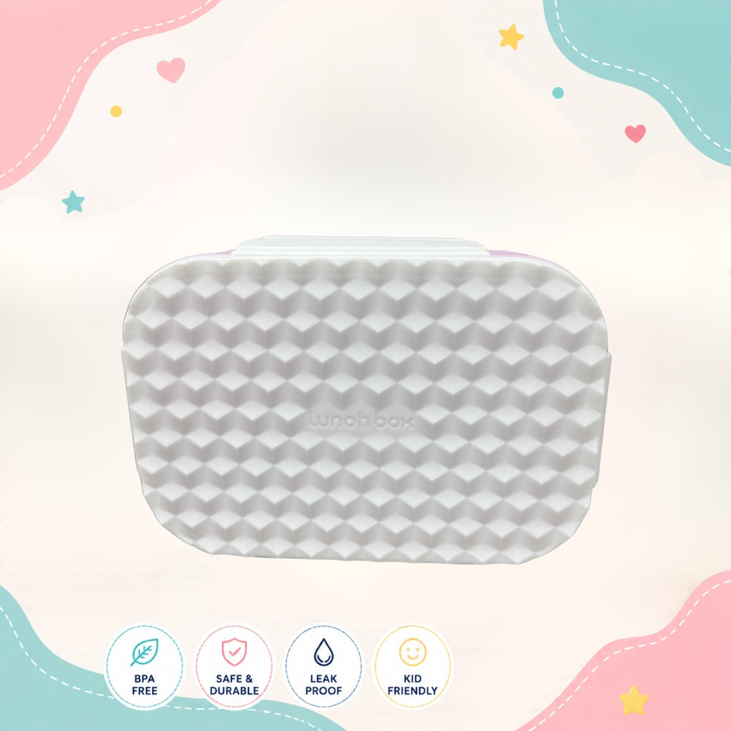 CrystalPop kids lunch box top view showing geometric crystal texture lid and 3 compartment food grade school lunch box