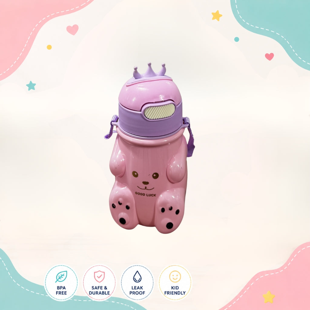 Front view of Cute King Bear Water Bottle by LunchNSip