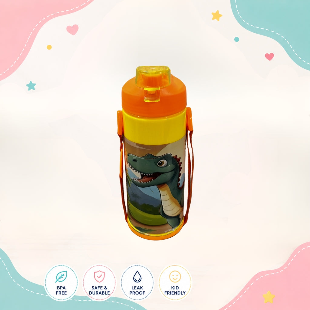 Front view of Dinosaur kids water bottle by LunchNSip