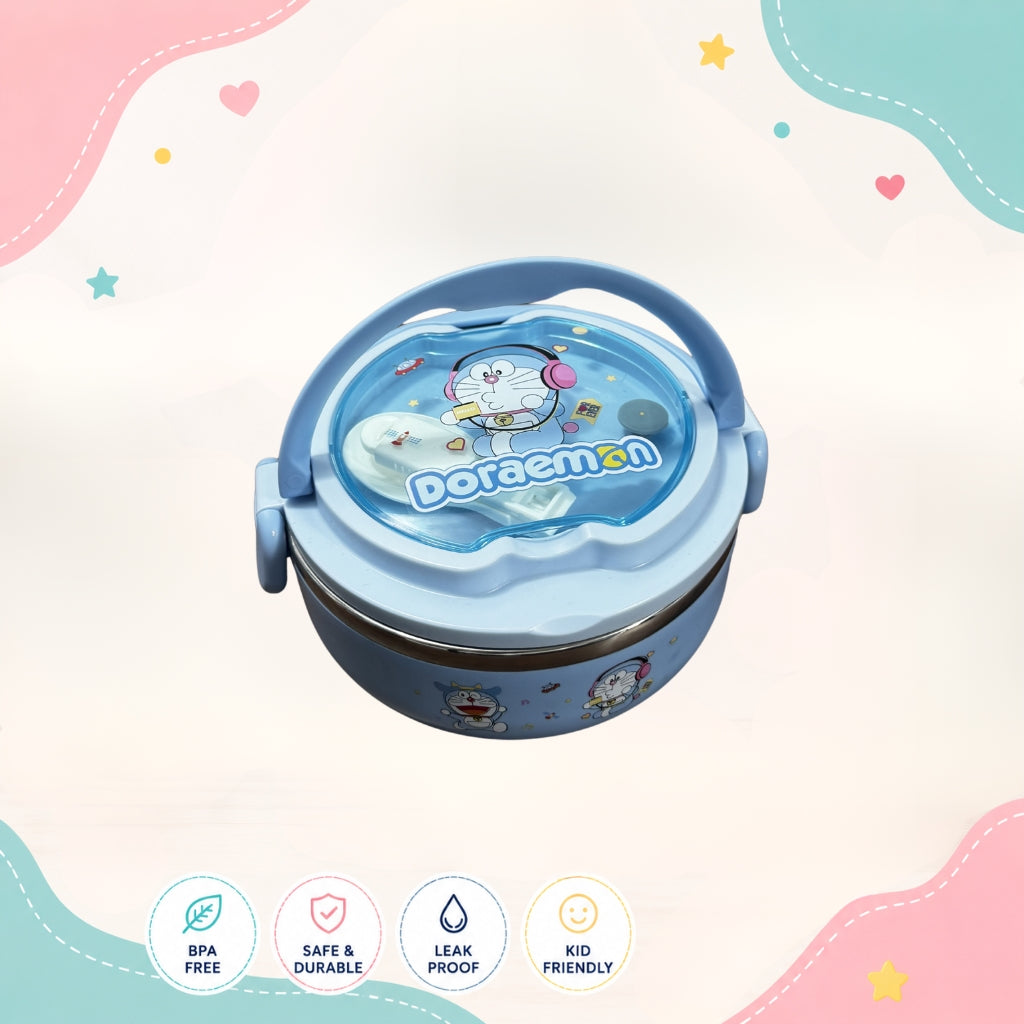 Handle side angle of premium Doraemon lunch box by LunchNSip