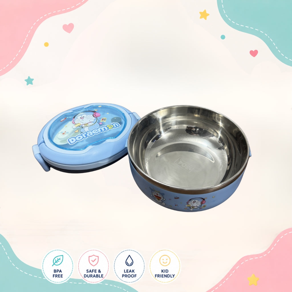 Opened view of airtight Doraemon lunch box for school
