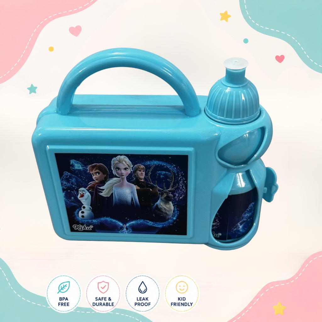 Elsa kids lunch box and water bottle set front view briefcase style school lunch box