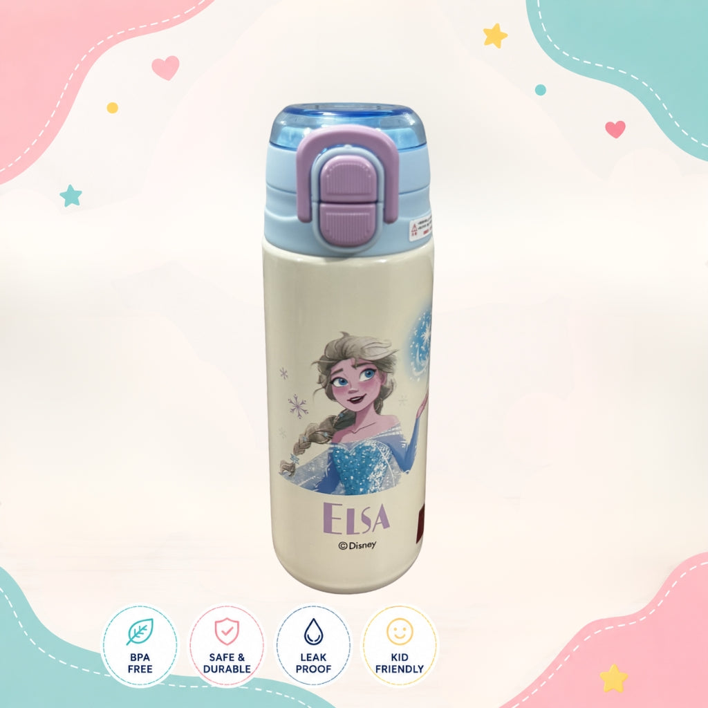 Front view of Elsa Princess Insulated Stainless Steel Kids Water Bottle by LunchNSip