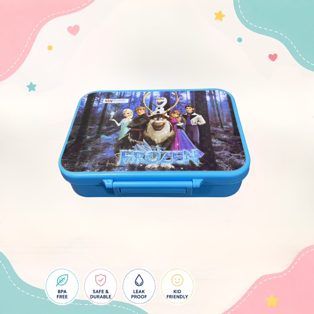 Frozen kids lunch box front view 4 compartment food grade plastic school tiffin box with sauce compartment for children