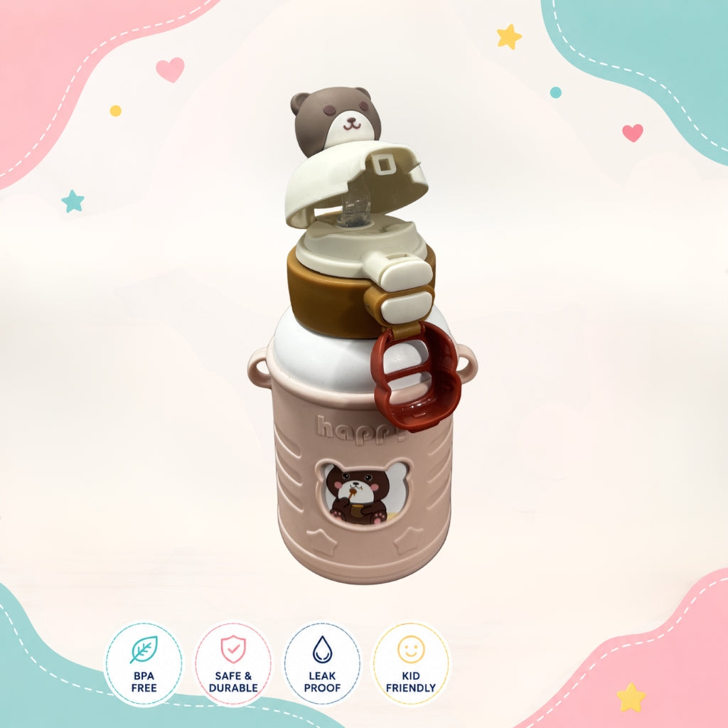 Opened cap view of Happy Bear Insulated Stainless Steel Water Bottle by LunchNSip