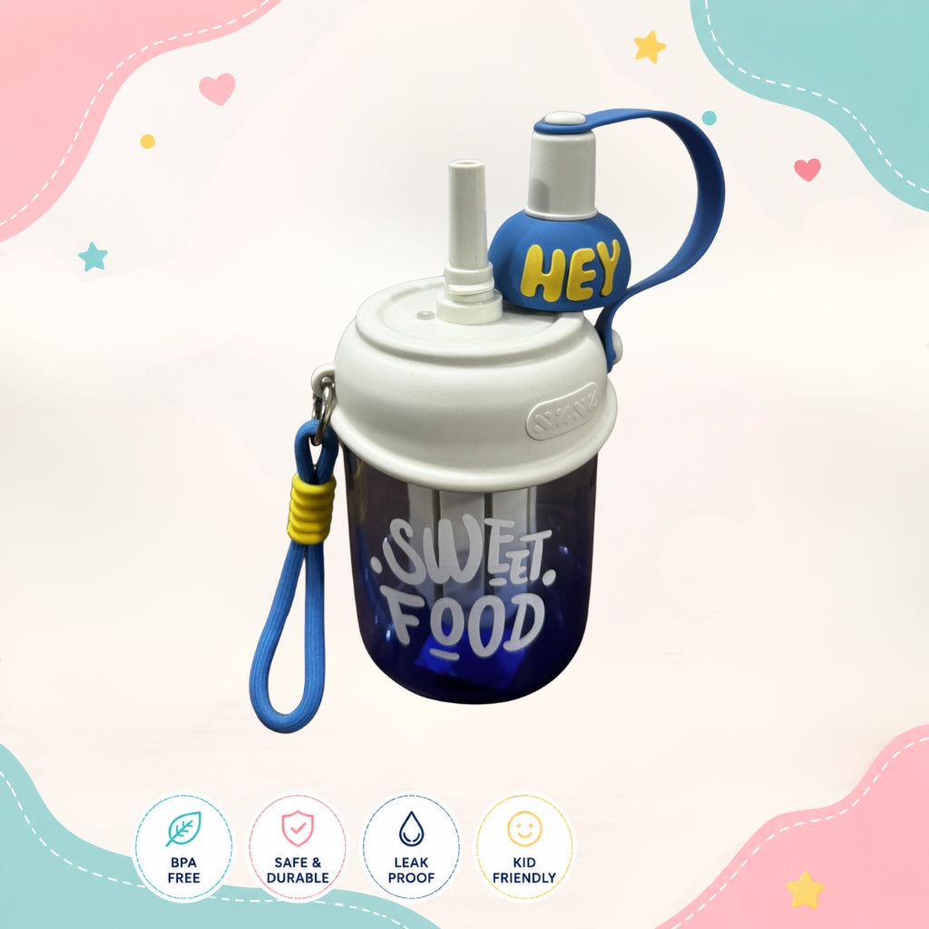 Opened Hey Sweet Food filter straw water bottle showing internal filter system