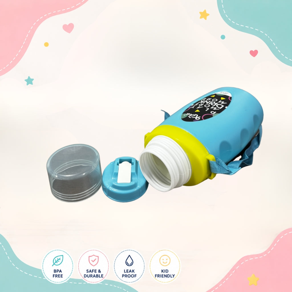 Opened KiKu kids water bottle showing kid-friendly drinking design