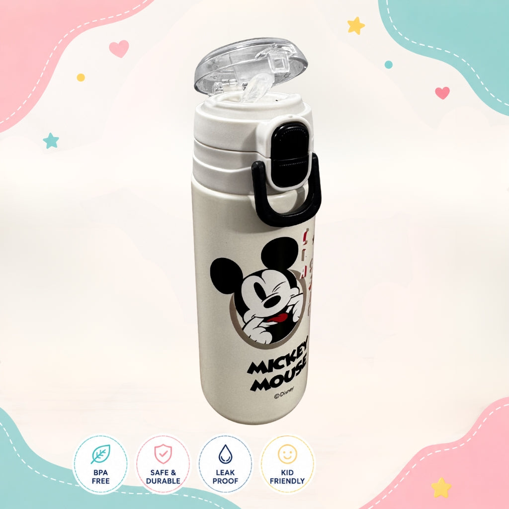 Opened Mickey Mouse insulated stainless steel water bottle showing premium design