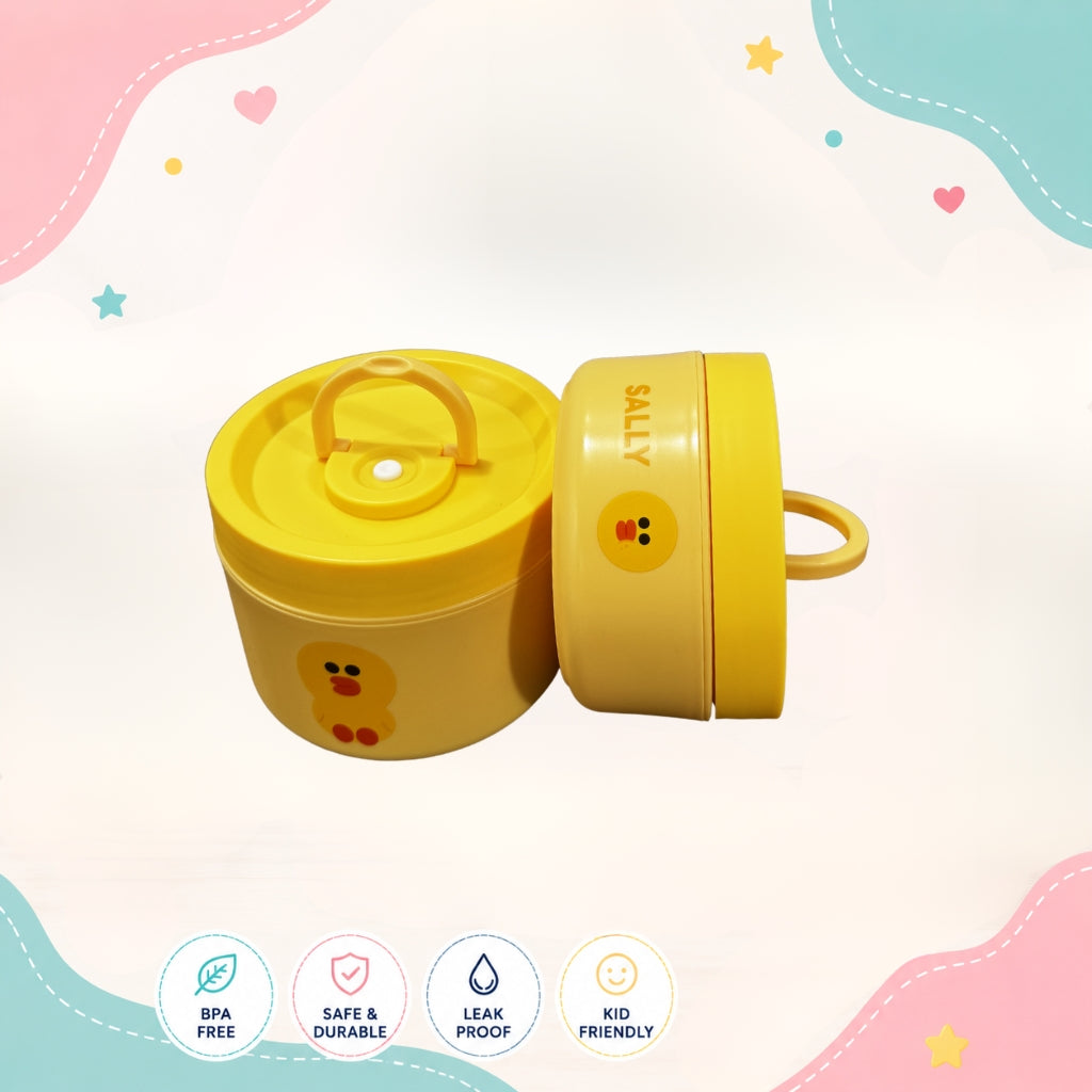 Displayed view of Sally Cute Double Decker Steel Lunch Box with carry handle by LunchNSip