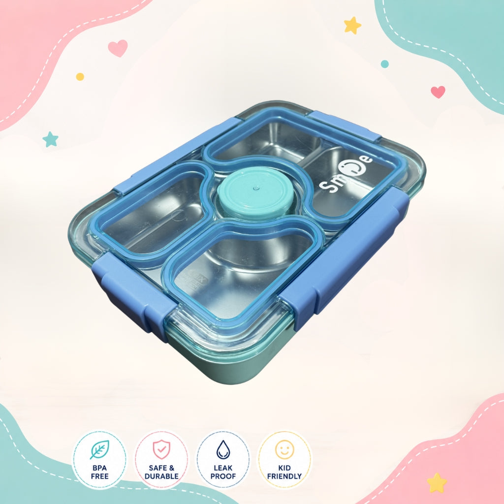 Right side angle of Smile premium steel lunch box for school use