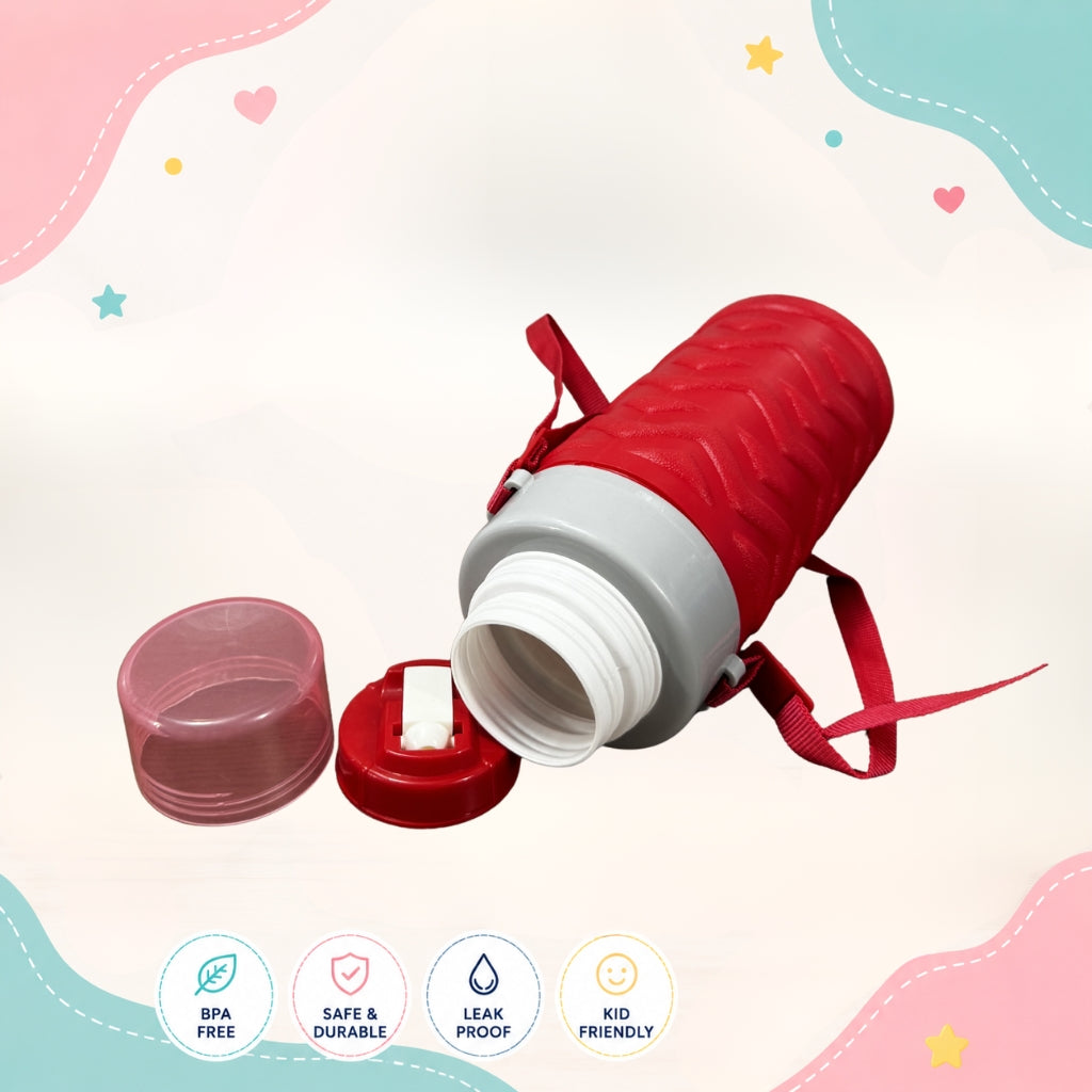 Opened Twist Cap kids water bottle showing rotating cap drinking design