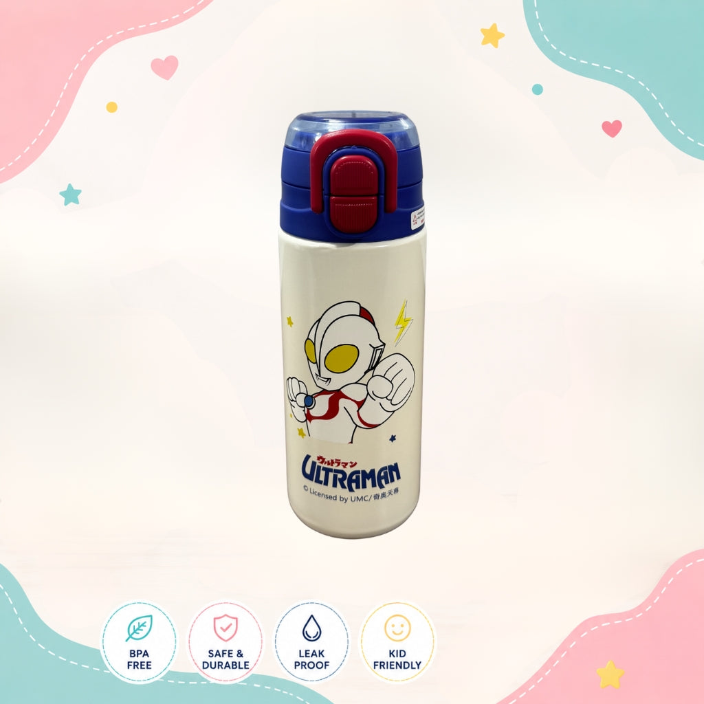 Front view of Ultraman Insulated Stainless Steel Kids Water Bottle by LunchNSip