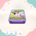 Unicorn kids bento lunch box front view 4 compartment food grade plastic school tiffin box for children